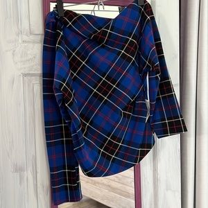 Plaid, off shoulder shirt from Zara